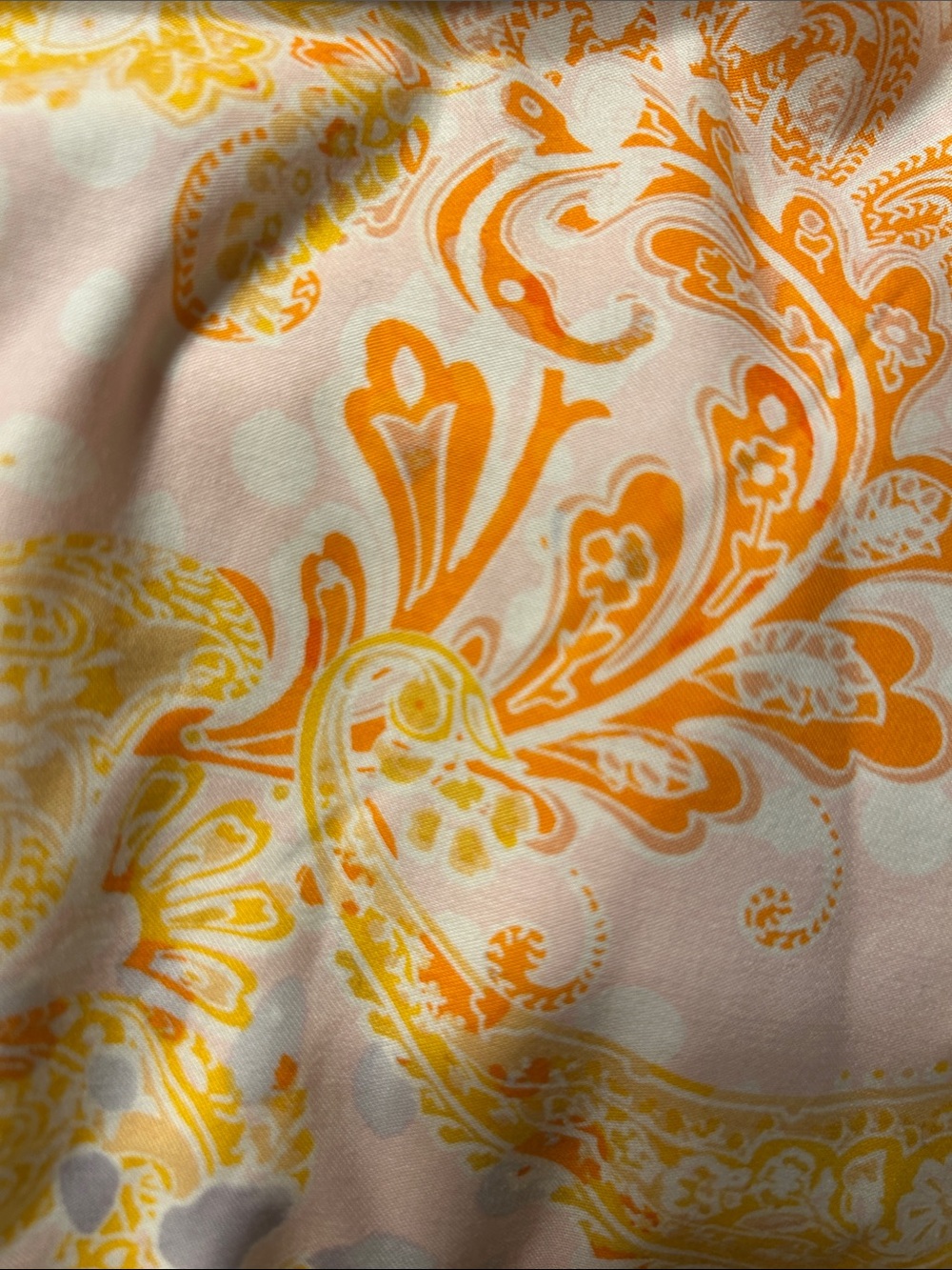 🧸Chico’s no iron Paisley Button-Up Blouse in Peach, Orange & Yellow size 4 GUC - Picture 7 of 7